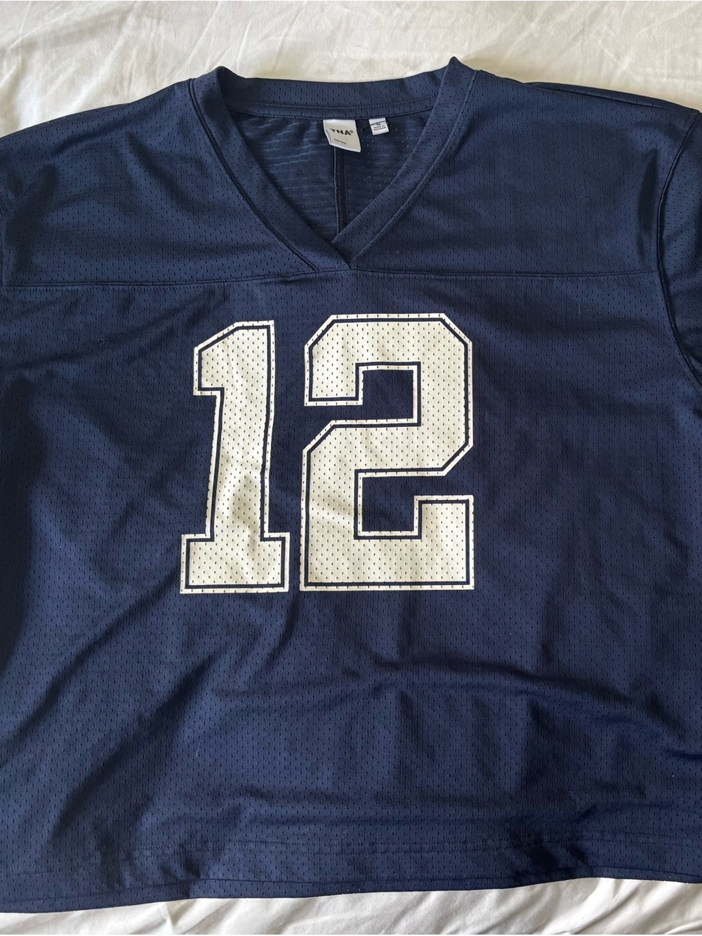 Aritzia Navy Mesh Jersey with White '12' Graphic